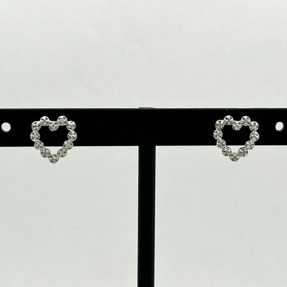 14k White Gold and Diamond Heart Shaped Stud Earrings
